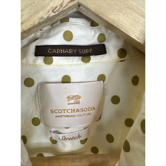 Scotch & Soda Carnaby Surf Polka Dot Stretch Shirt Men M Cream Green - Picture 3 of 6